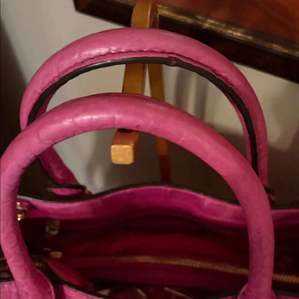 Michael Kors Dillon Fuchsia Crocodile-Embossed Satchel - Picture 3 of 13